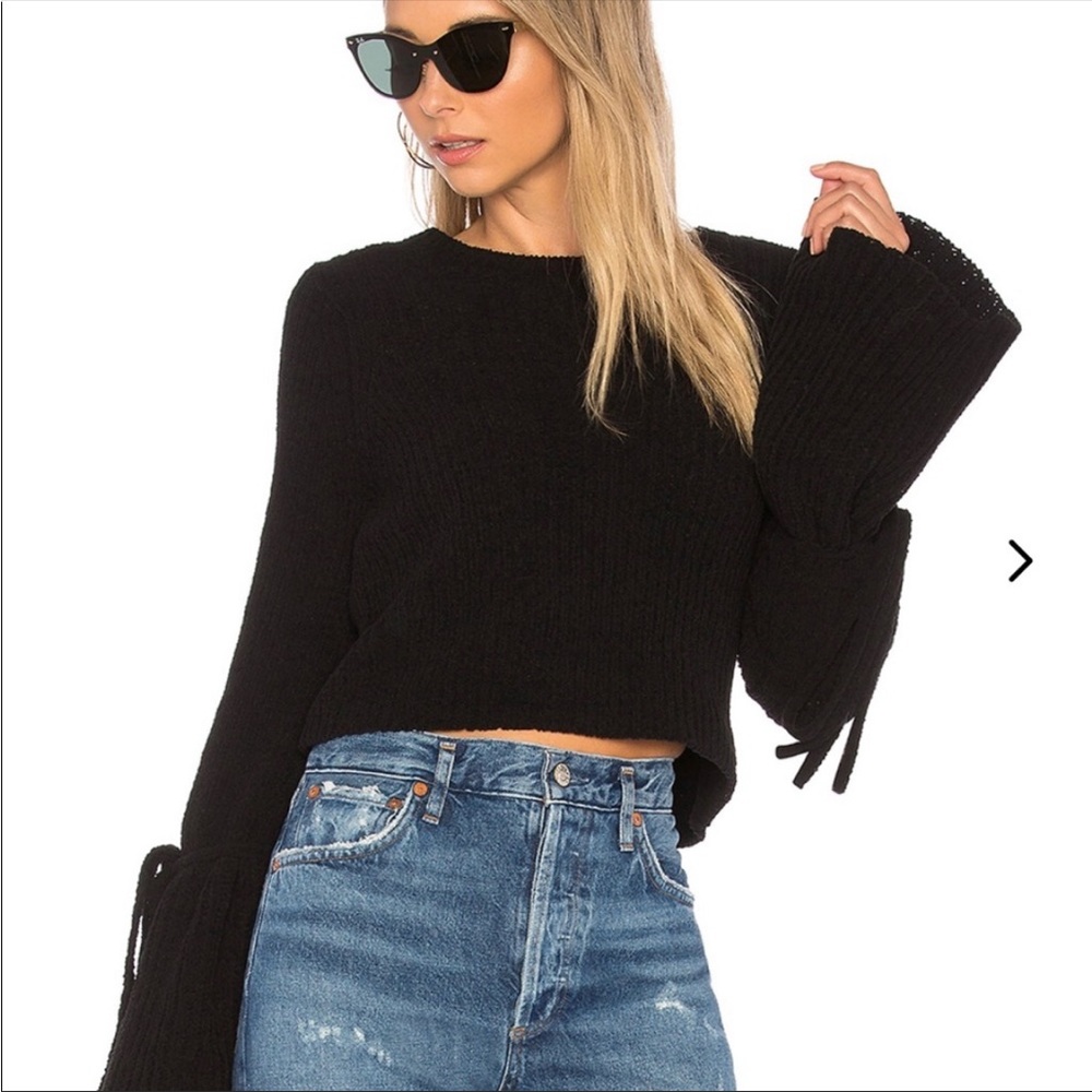 Lovers + Friends Parkwood Tie Sleeve Black Chenille Cropped Sweater
